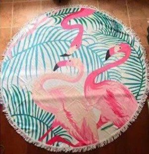 Ręcznik Plażowy Kąpielowy Okrągły Boho Mandala Flamingi