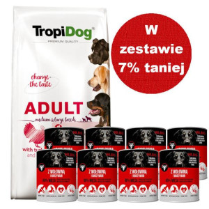 TROPIDOG Premium adult mediu & large breed indyk z ryżem 12kg + Mr.BIG kawa