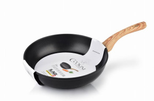 Patelnia 26cm na GAZ INDUKCJĘ - DREWNIAna RĄCZKA
