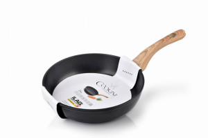 Patelnia 24cm na GAZ INDUKCJĘ - DREWNIAna RĄCZKA