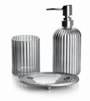 Srebrny Zestaw Łazienkowy Dozownik Mydelniczka Kubek 400ml matowy srebrny