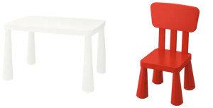 IKEA MAMMUT Stolik dziecięcy biały + Krzesełko czerwone