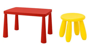 IKEA MAMMUT Stolik dziecięcy czerwony + stołek żółty