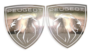 Wycinane naklejki PEUGEOT NOWE LOGO lewa i prawa (komplet) chrom