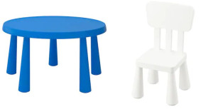 IKEA MAMMUT Stolik dziecięcy niebieski + krzesełko białe