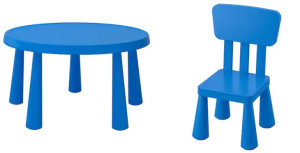 IKEA MAMMUT Stolik dziecięcy niebieski + krzesełko niebieskie