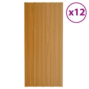 Panele dachowe, 12 szt., stal, kolor jasnego drewna, 100x45 cm