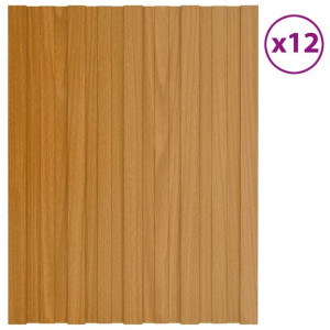 Panele dachowe, 12 szt., stal, kolor jasnego drewna, 60x45 cm