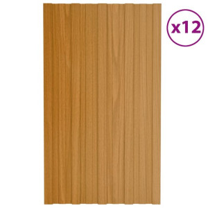Panele dachowe, 12 szt., stal, kolor jasnego drewna, 80x45 cm