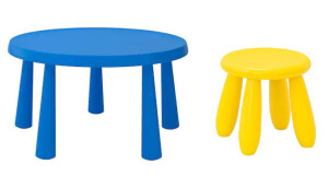 IKEA MAMMUT Stolik dziecięcy niebieski + stołek żółty
