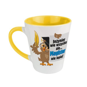 Kubek latte żółty z okazji obrony magistra-PERSONALIZACJA.