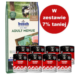 Bosch Adult Menue, drób 15kg + Mr.BIG kawałki w sosie z wołowiną 8x800g