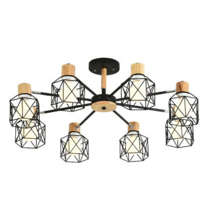 Lampa Sufitowa Wisząca Żyrandol Czarny Drewno Loft