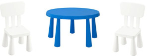 IKEA MAMMUT Stolik dziecięcy niebieski + 2 sztuki krzesełek białe