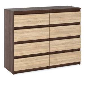 Nowoczesna Komoda Do Sypialni 120cm 8 Szuflad Pojemna Dąb Wenge Sonoma