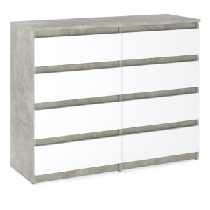 Komoda Do Sypialni Szafka 8 Szuflad 120cm Pojemna Beton Atelier Biały Mat
