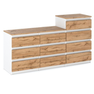 Komoda Do Sypialni Loft 10 Szuflad 160cm Pojemna Szafka Biała Dąb Wotan