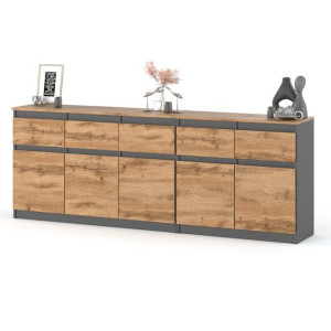Skandynawska Komoda Do Sypialni Szafka Loft 200cm 6 Szuflad Szary Dąb Wotan