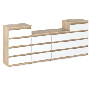 Komoda Do Pokoju Młodzieżowego 220cm Szafka 14 Szuflad Dąb Sonoma Biała