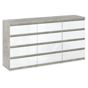 Komoda Do Pokoju Młodzieżowego 180cm 12 Szuflad Szafka Beton Biały Połysk