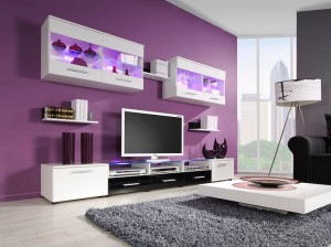 Meblościanka Cama I - biały / biały połysk + LED