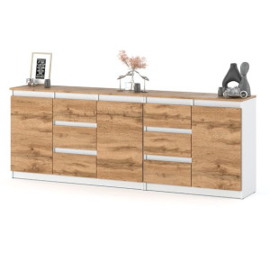 Komoda Do Pokoju Dziecka Nowoczesna 200cm 6 Szuflad Biała Dąb Wotan