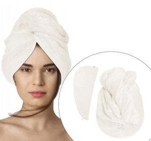 Kremowy Turban Ręcznik Do Włosów BUTTON