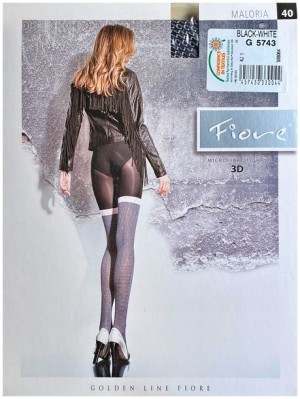 MALORIA Rajstopy Wzory FIORE 3D 40DEN R3 BLACK-WHITE