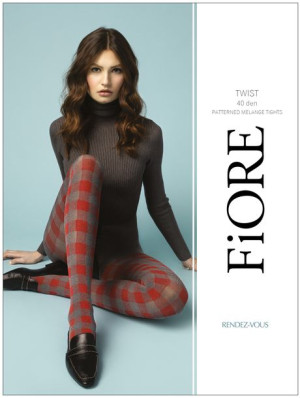 TWIST Rajstopy Wzory FIORE 40 DEN R3 MELANGE/RED