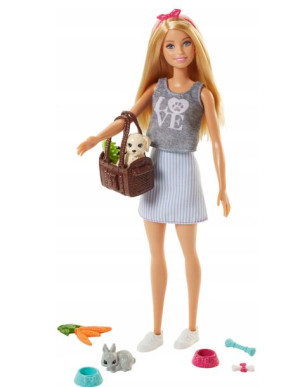 Lalka Barbie Opiekunka Ze Zwierzątkami Pies Królik
