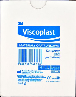 20 SZT VISCOPLAST Jałowe kompresy gazowe 5 x 5 cm