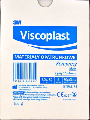 20 SZT VISCOPLAST Jałowe kompresy gazowe 7.5 x 7.5 cm