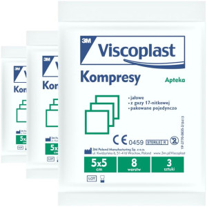 3 SZT VISCOPLAST Jałowe kompresy gazowe 5 x 5 cm