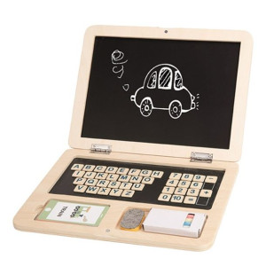 Drewniany Laptop Układanka Puzzle Nauka Literek Pisania Tablica Suchościer