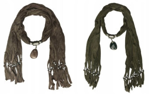 Szalik damski boho frędzle brązowy, khaki zestaw