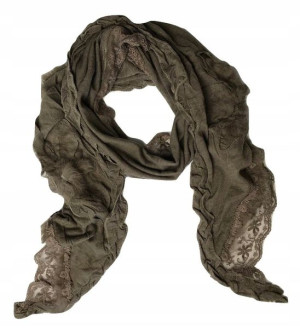 szalik damski brąz na jesień koronka elegancki