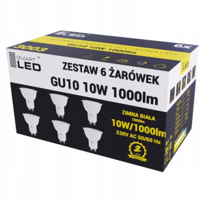 6x ŻARÓWKA LED GU10 10W Zimna Biała - 6500K
