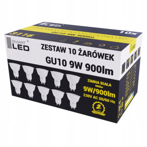 10x ŻARÓWKA LED GU10 9W Zimna Biała - 6500K