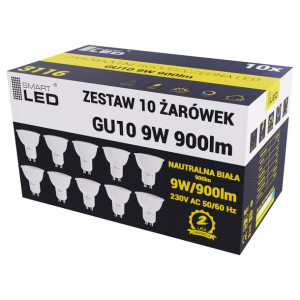 10x ŻARÓWKA LED GU10 10W Neutralna Biała - 4500K