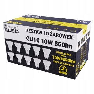 10x ŻARÓWKA LED GU10 10W Zimna Biała - 6500K