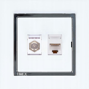 Gniazdo antenowe typu F + RJ45 MAGIC biały / chrom