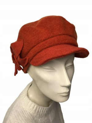 BERET CZAPKA ZIMOWY WEŁNIANY pomarańczowy