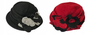 Beret damski czarny, czerwony wełniany ZESTAW