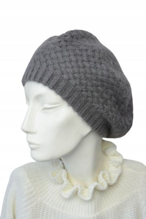 Beret damski WEŁNIANY ANGORA szary klasyczny