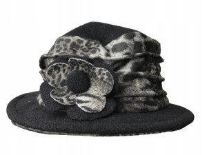 BERET DAMSKI WEŁNIANY ciepły czarny w cętki