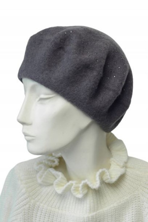 Beret damski WEŁNIANY szary cyrkonie