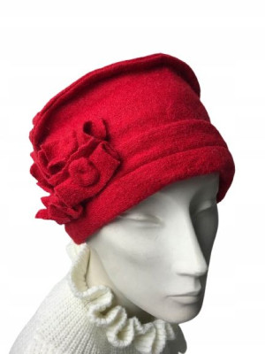 BERET DAMSKI ZIMOWY czerwony 100% wełna