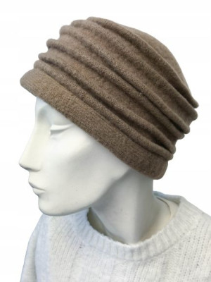Beret Damski Zimowy Klasyczny 100% Wełna Brązowy