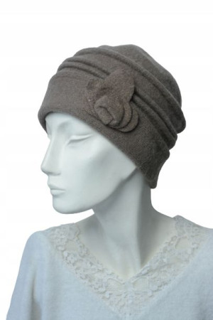 Beret damski zimowy wełniany brązowy