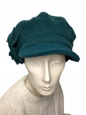 BERET ZIMOWY WEŁNIANY morski ciemny turkus